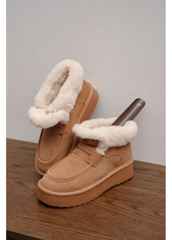 Жіночі зимові замшеві уггі рудого кольору з бежевою хутряною опушкою на комфортній підошві Stilli (363967409)
