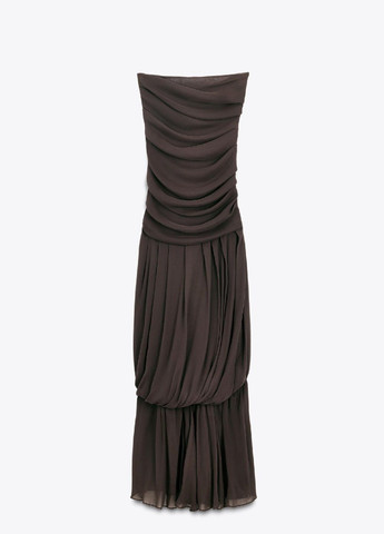 Коричнева вечірня сукня Zara однотонна