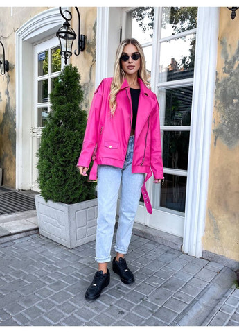 Малинова демісезонна куртка-косуха жіноча оверсайз яскраво-рожевого кольору No Brand