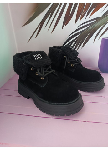 Зимние ботинки женские замшевые на меху берцы No Brand без декора из натуральной замши