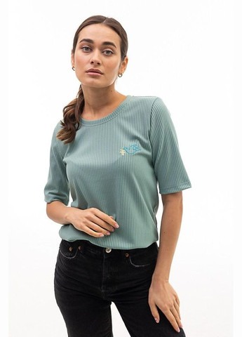 Женская футболка в рубчик мятная с голубем мира MKAR467574-1 Modna KAZKA - (275332405)
