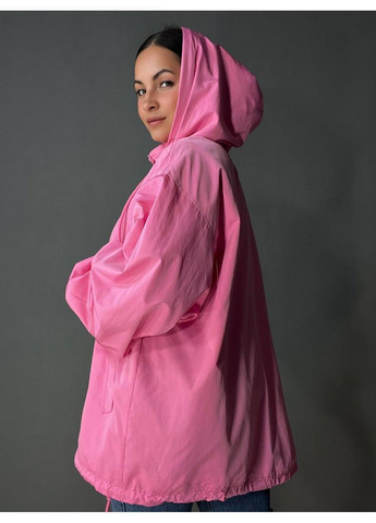 Рожева демісезонна куртка жіноча 9096-1 вітрівка оверсайз подовжена з капюшоном Lady yep