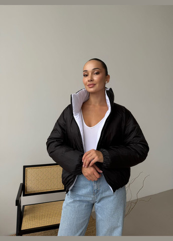 Чорно-біла демісезонна двухстороння жіноча курточка, синтепон 200 No Brand