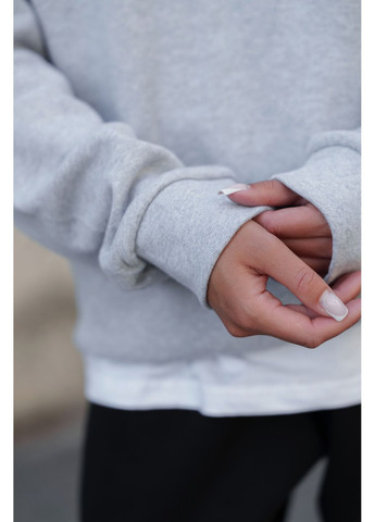 Серый женский утепленный оверсайз свитшот на флисе с принтом feelings Without однотонный без декора (366740679)