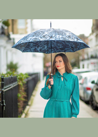 Синий зонт женский diamond l850-040140 princess - navy rose (синие розы) Fulton (303401025)