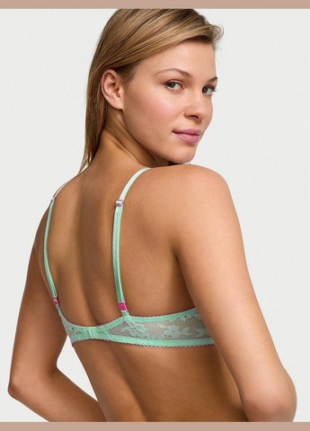 Салатовий демісезонний комплект білизни (ліф + трусики стрінги) з мереживом Victoria's Secret