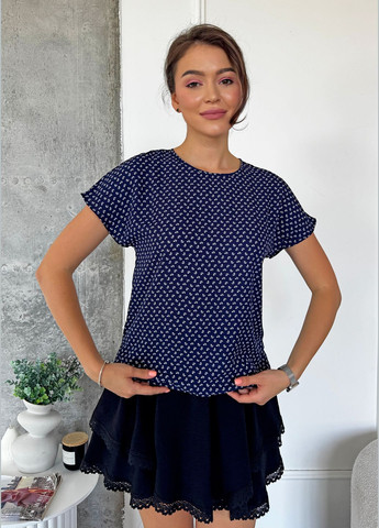 Темно-синя темно-синя блуза з креп-шифону з принтом "якір" INNOE Блузка