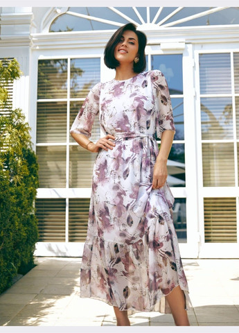 Білий кежуал шифонова сукня-максі з квітковим принтом біла Dressa з квітковим принтом