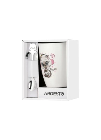 Чашка Music, 320мл, фарфор, нержавіюча сталь, білий (AR3041BS) Ardesto (315322508)