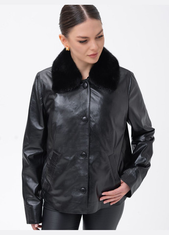 Черная демисезонная женская кожанвая куртка Fabio Monti