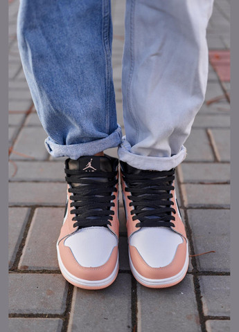 Кросівки зимові жіночі Nike Air Jordan 1 mid winter peach white fur | Найк Аір Джордан 1 персикові білі з хутром No Brand персикові зими (308072646)