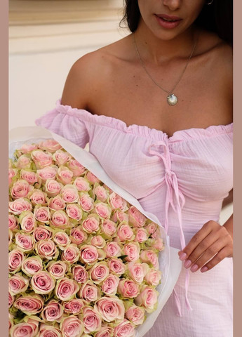 Розовое натуральное муслиновое (100% хлопок)платье-трансфомер, плечи можно приподнять или опустить, талия регулируется шнуровкой No Brand
