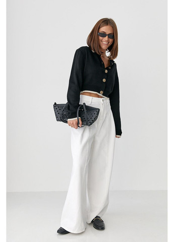 Короткий кардиган на ґудзиках з контрастною окантовкою Lurex (360976993)