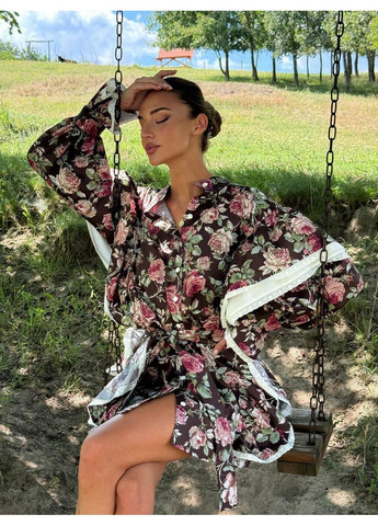 Коричневое платье boho цвет розы большие на шоколаде milirud