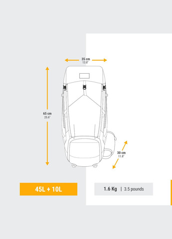 Жіночий Туристичний Рюкзак для Трекінгу MT500 Air (45л + 10л) 65 x 35 x 30см з Дощовиком Блакитний FORCLAZ (342966918)