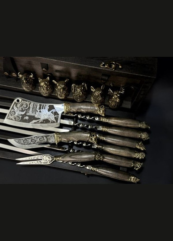 Набор шампуров Люкс Звери Максы в деревянном кейсе 15 предметов 47330170 NB Art (346534231)