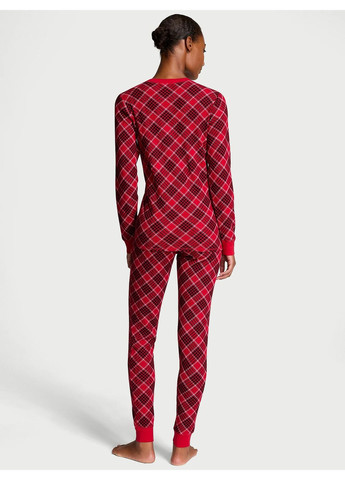 Червона піжама жіноча бавовна червона клітинка лонгслів + брюки Victoria's Secret