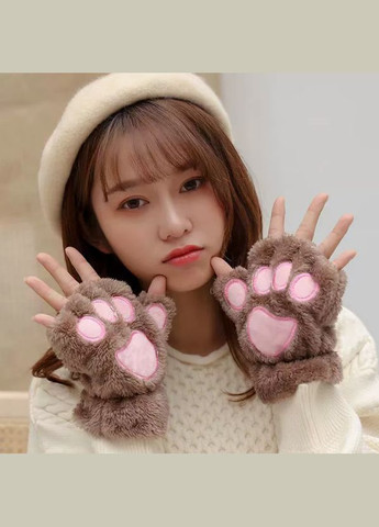 Митенки меховые Кошачьи лапки коричневые No Brand (316093337)