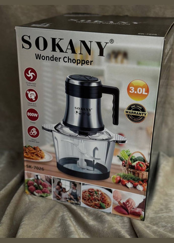Кухонний подрібнювач 4 леза Комбайн 800Вт фітнес-блендер 3л Турборежим чоппер SK-7026 Сірий Sokany (322768246)
