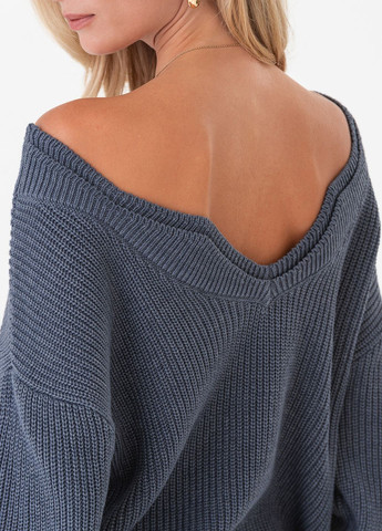 Серо-синий демисезонный дизайнерский свитер с оригинальным фигурным воротником и планкой SVTR