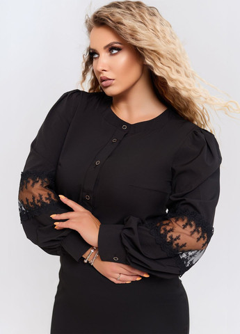 Чорна блуза з мереживом No Brand