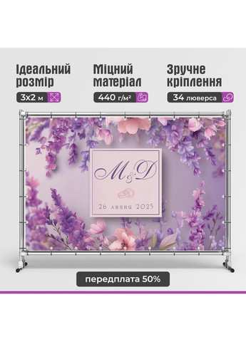 Свадебный баннер для фотозоны 3×2 м с люверсами, литой 440 г/м², №45400 Vinylpex (361032824)