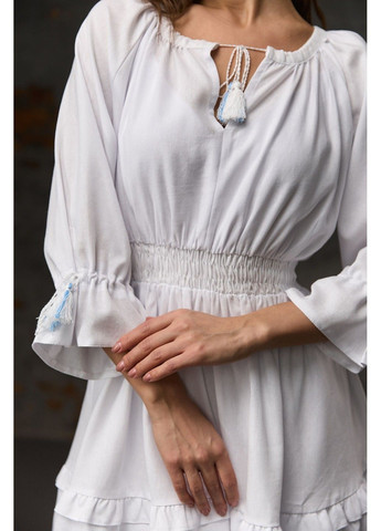 Білий сукня льон міні в національному стилі біла Bessa