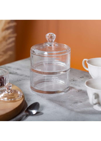 Конфетница Yiwu двухуровневая с крышкой из толстого стекла прозрачная HP-YH-23 No Brand (360977674)