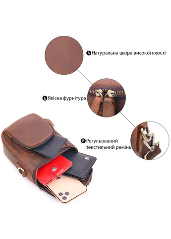 Компактная мужская сумка из натуральной винтажной кожи 21295 Коричневая. Vintage (366880688)