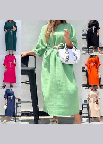 Темно-зелена оверсайз сукня темно-зеленого кольору з канатом у комплекті, приємна до тіла сукня на кожен день No Brand однотонна