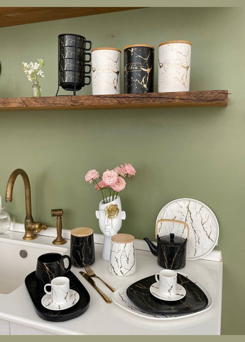 Банка порцелянова 720мл з бамбуковою кришкою Мармурова Розкіш No Brand (297514872)