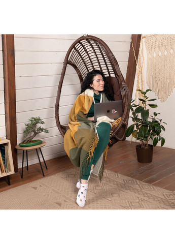 Плед Мериносовый Клетка Белый / Горчичный / Хаки Полуторный Love You (369153875)