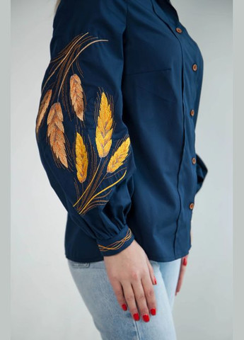 Жіноча вишиванка Золотава грація темно-синя Galychanka 6851 (325402121)