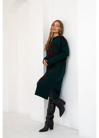 Зелена жіноча тепла вязана сукня вербена з орнаментом довга зелена You Best