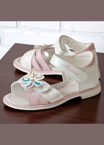 Белые ортопедические босоножки открытые сандалии на липучках для девочки том м Tom.M с камнями, с цветами