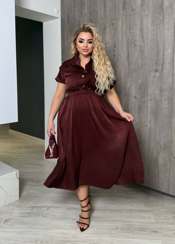 Бордовое повседневный удлиненное платье-клеш с резинкой на талии клеш Україна однотонное