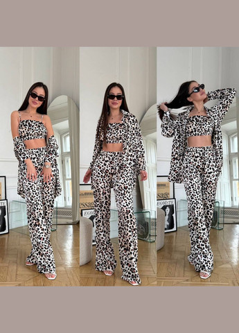 Костюм шовковий трійка турецький,топ,сорочка та штани No Brand (330981878)