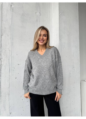 Сірий демісезонний жіночий светр пуловер No Brand