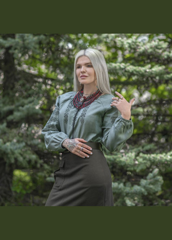 Вишиванка жіноча 100% льон сіро-зелена ( ) M-TAC (303415327)