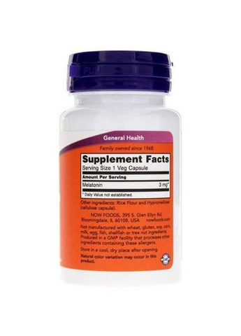 Melatonin 3 mg 60 Veg Caps NF3255 Now Foods (362419143)