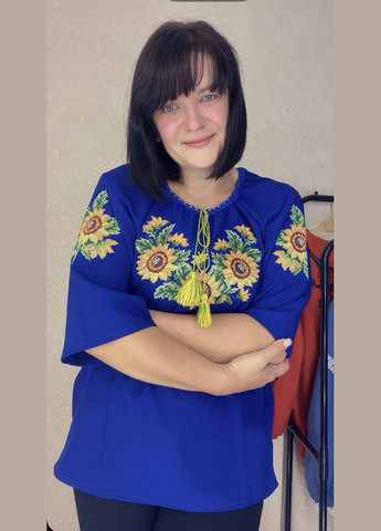 Синя жіноча вишиванка рукав 3/4 НоКо (345122967)