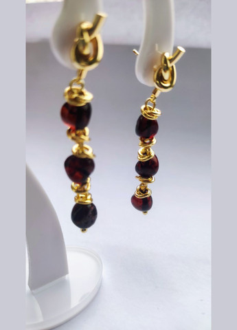 Сережки 2506 з натурального бурштину відтінок рубін MINOV (311310520)