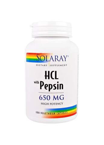 Бетаїн HCL і Пепсин, HCL with Pepsin,, 650 мг, 100 вегетаріанських капсул Solaray (336192610)