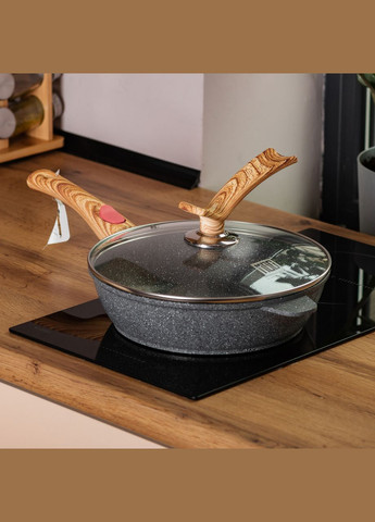 Алюминиевая глубокая сковорода (2,4 л) со стеклянной крышкой Ø 24 см серая MGC (356460570)