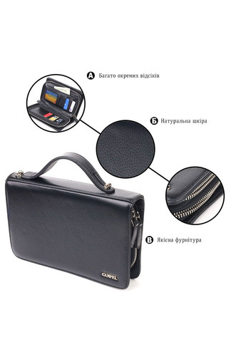 Оригінальна чоловіча барсетка на два відділення з натуральної зернистої шкіри 21567 Чорна Canpellini (331908147)