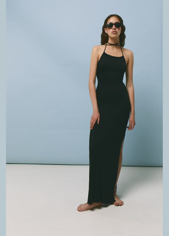 Черное платье макси с открытой спиной черный 2027-1 Papaya