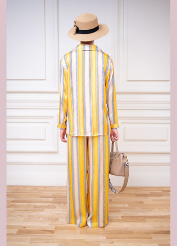 Жёлтая рубашка в голубовато-желтую полоску по вискозе в пижамном стиле кассандра Dolcedonna