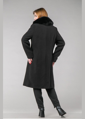 Чорне зимнє Пальто з шерстяної тканини з песцем Chicly Furs