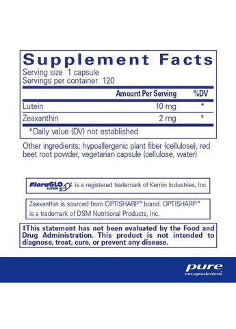 Лютеїн Зеаксантин (Lutein Zeaxanthin) 120 капсул Pure Encapsulations (370188641)