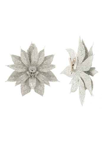 Квітка декоративна на кліпсі срібляста "" 10 см, 3 шт House Of Seasons (329407223)